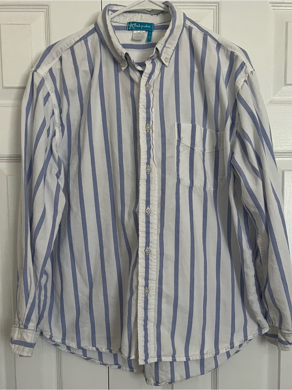 Fresh Produce Men’s Blue & White Striped Cotton Button Down Shirt Size M
